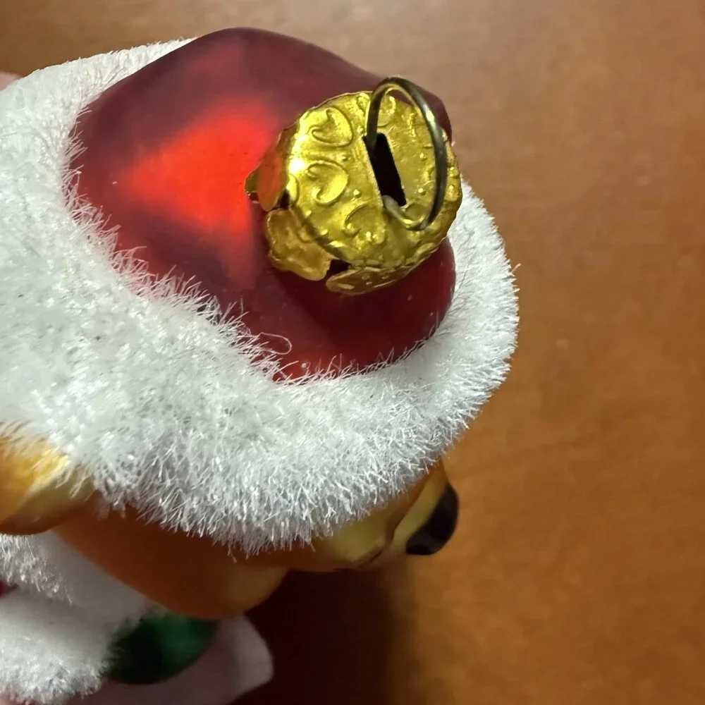 Disney Winnie The Pooh Santa Christmas Ornament Glass Gold Bear 2009 Hallmark‎